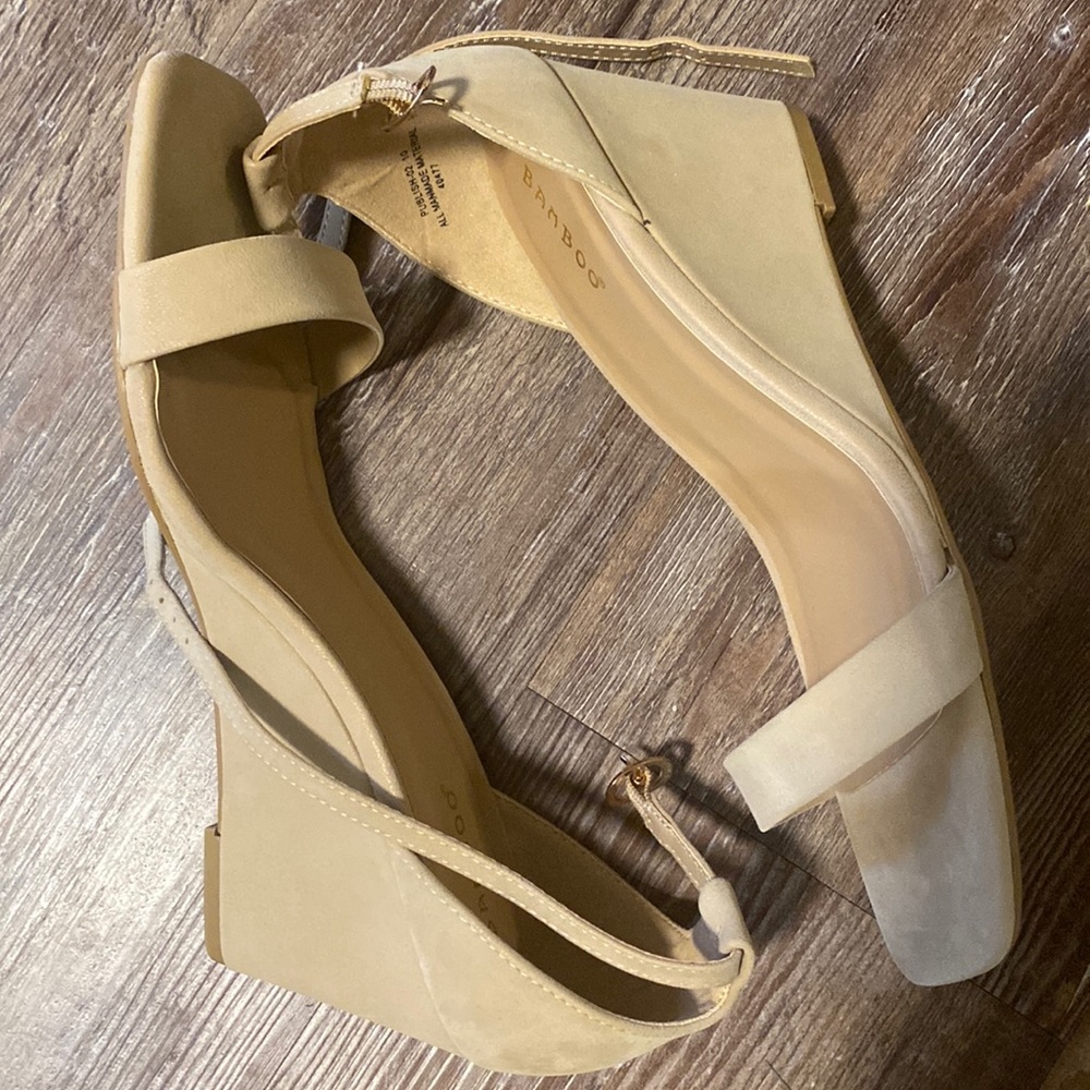 Nude open toe heels